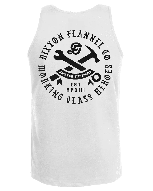 Black Working Class Badge Tank - White